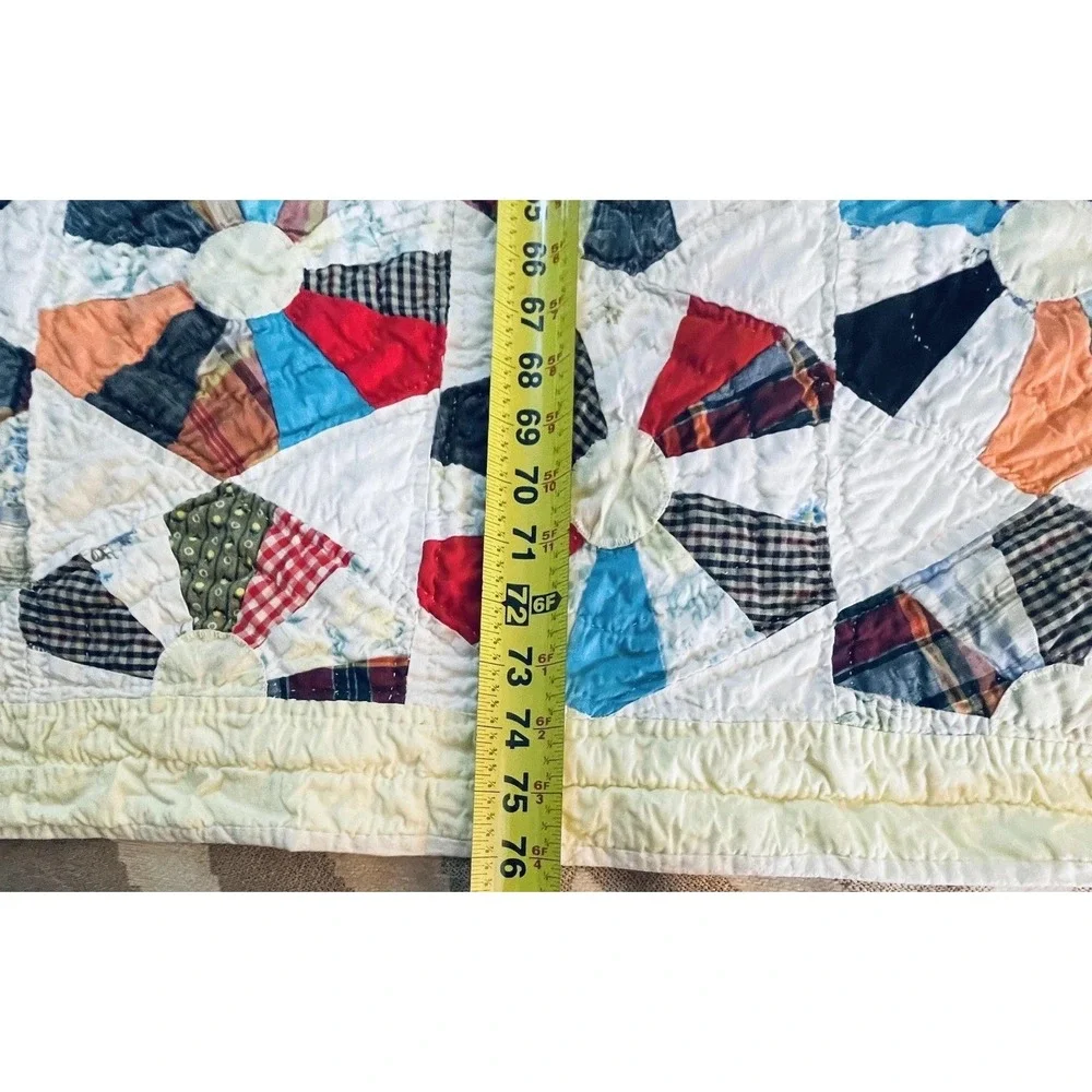 READ Handmade Patchwork Quilt 59 X 79 In Multicolor Fan Pattern Country Cotton‎